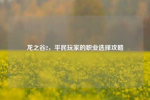 龙之谷2,平民玩家的职业选择攻略