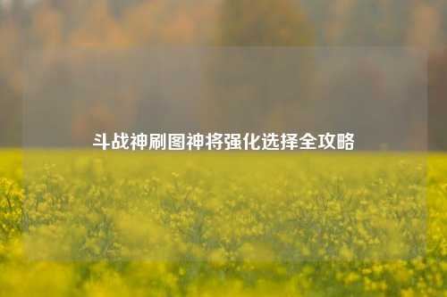 斗战神刷图神将强化选择全攻略